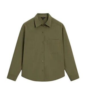 Massimo Dutti Mens Button Up Shirt 2XL XXL Green Cotton Long Sleeve 0158/600 NWT